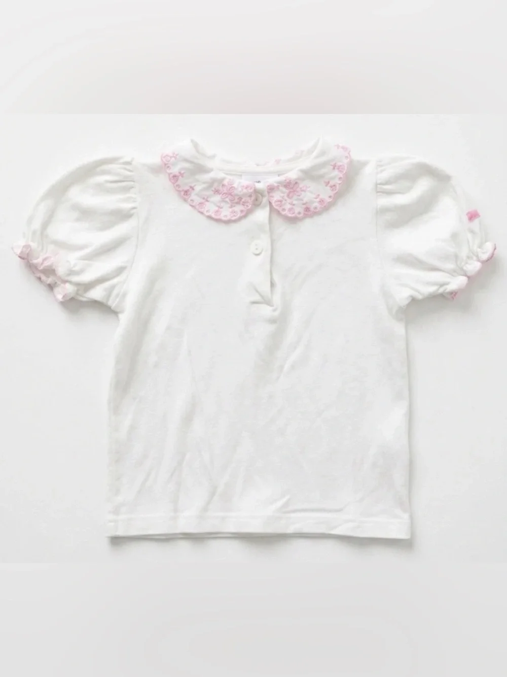 VTG OshKosh B'gosh Baby Girls Top 4T White Pink Embroidered Peter Pan Collar USA